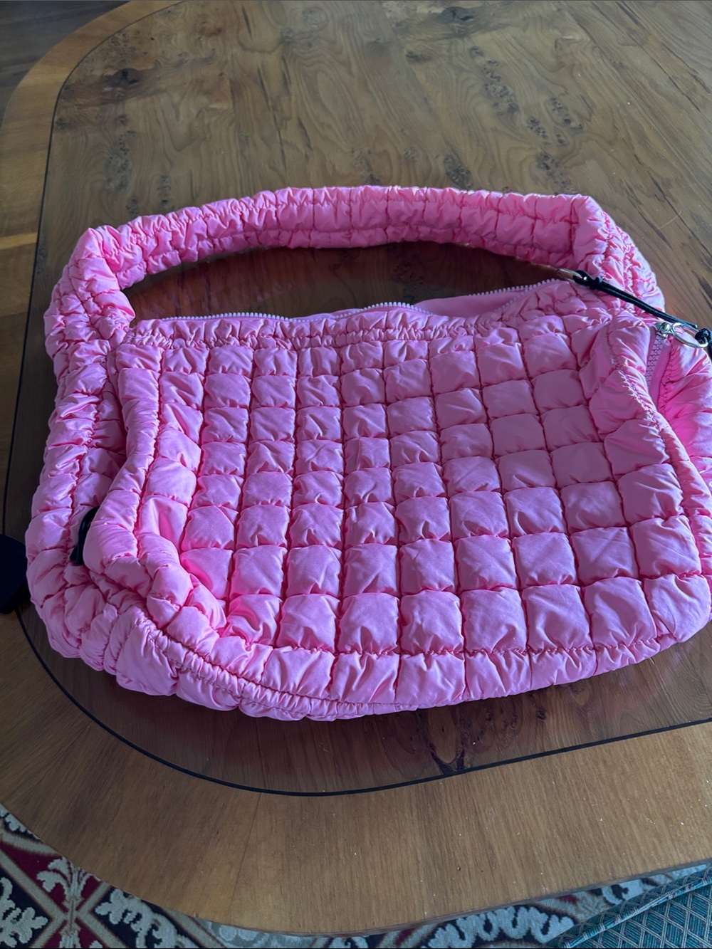 Pink Lily Quilted Pink Puffer Shoulder Bag